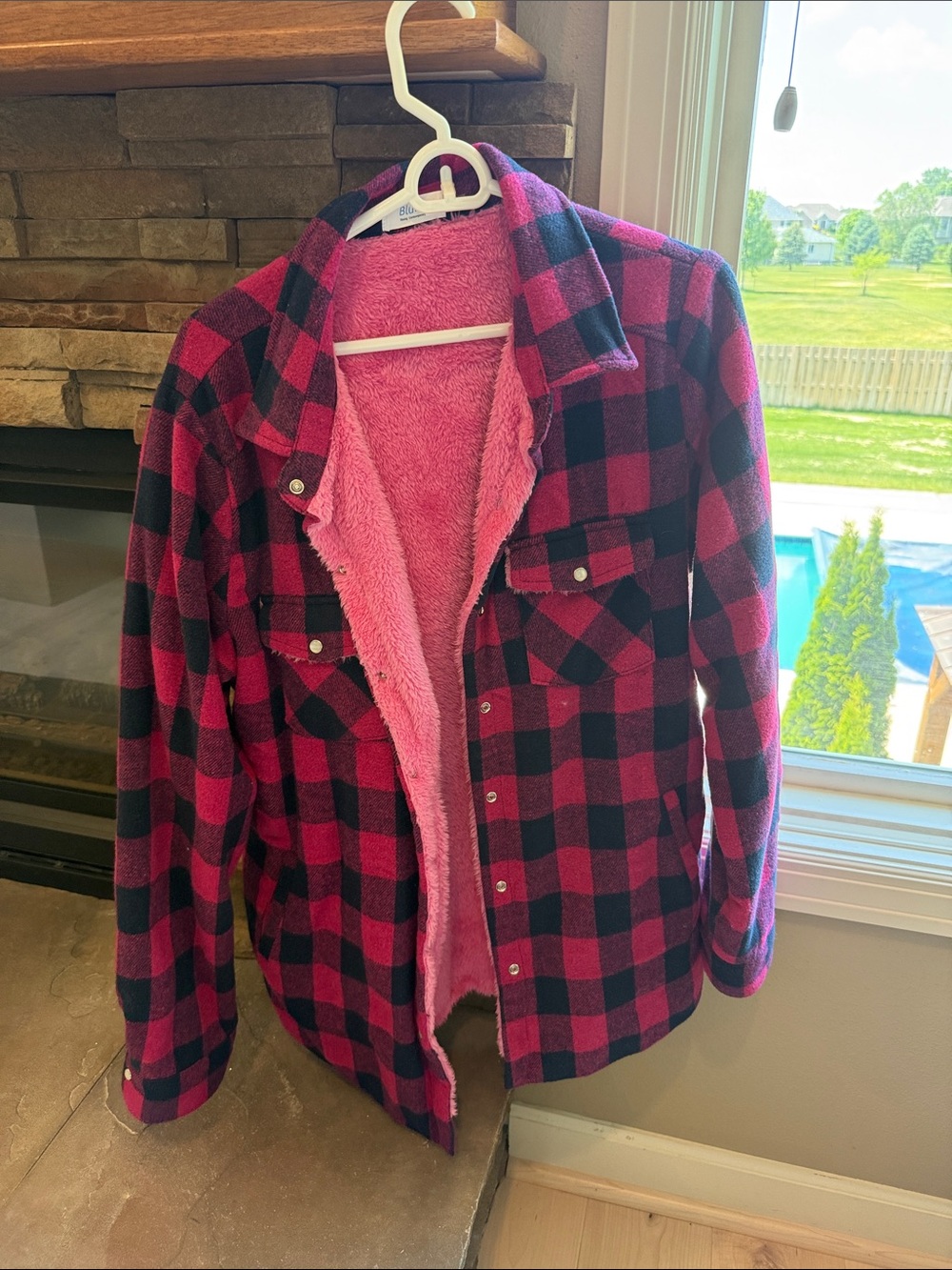 Bluivy Pink and Black Plaid Sherpa-Lined Jacket